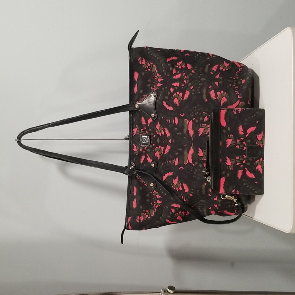 Alexander McQueen Buterfly Canvas Tote Black Pink